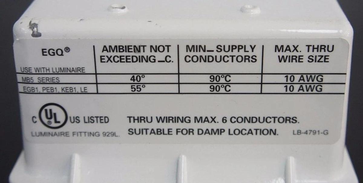 NEW LUMINAIRE 929L WIRING ENCLOSURE LB-4791-G USE WITH MB5 SERIES