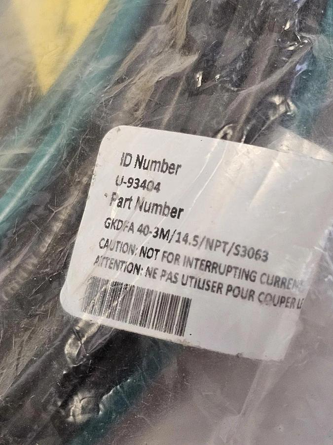 Used NEW TURCK GKDFA 40-3M/14.5/NPT/S3063 RECEPTACLE ID NUMBER: U-93404