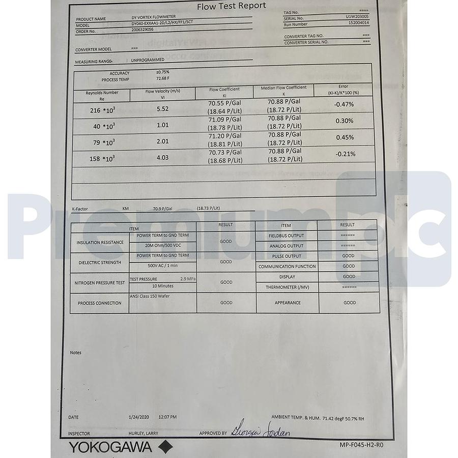 Used YOKOGAWA DY040 S2 digitalYEWFLOW VORTEX FLOW METER DY040-EXXAA1-2D/L2/HX/FF1/SCT