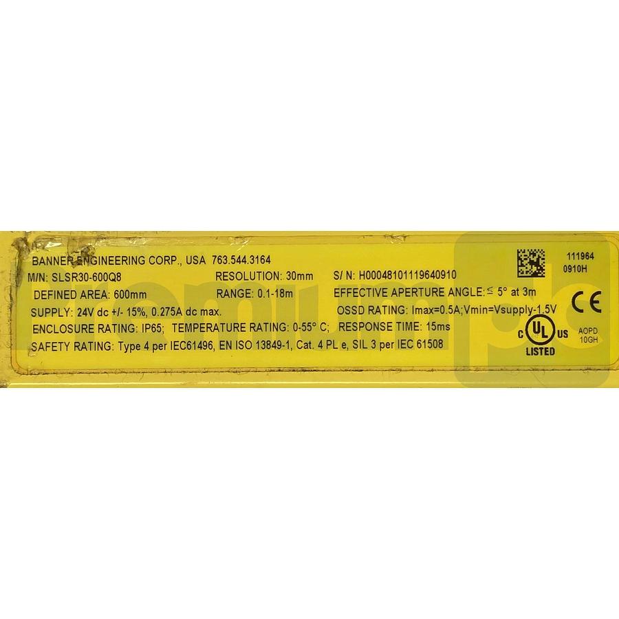 Refurbished Banner SLSR30-600Q8 EZ-SCREEN Safety Light Curtain Receiver 600mm 71251 111964