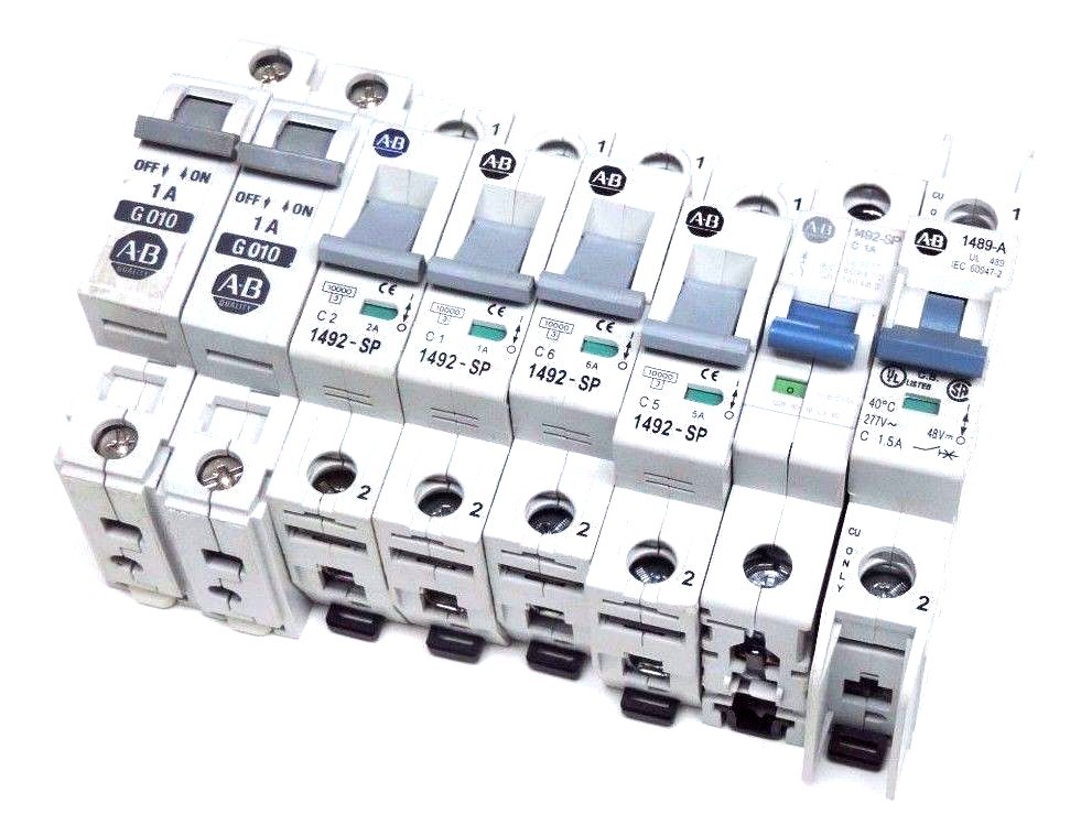 Used LOT OF 8 ALLEN BRADLEY CIRCUIT BREAKERS 1A, 1.5A, 2A, 5A, 6A