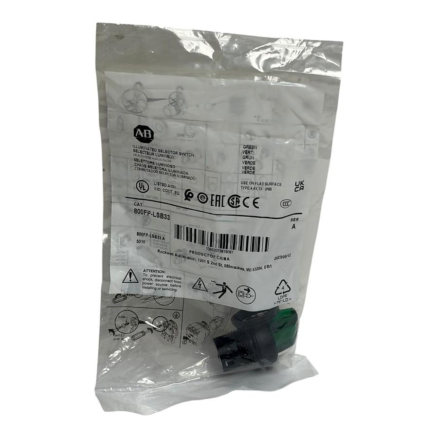 Used Allen Bradley 800FP-LSB33 Illuminated Selector Switch Green 3-Position - NSFS