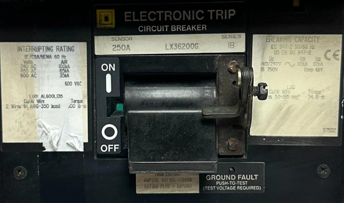 Used SQUARE D LX36200G micrologic ELECTRONIC TRIP CIRCUIT BREAKER 250A SERIES B USNP