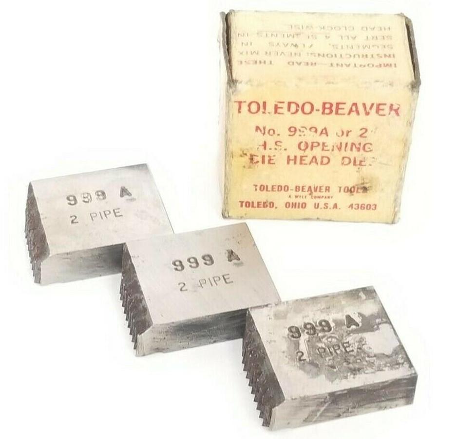 Used BOX OF 3 NEW TOLEDO BEAVER 999A H.S. OPENING DIE HEADS 2'' PIPE