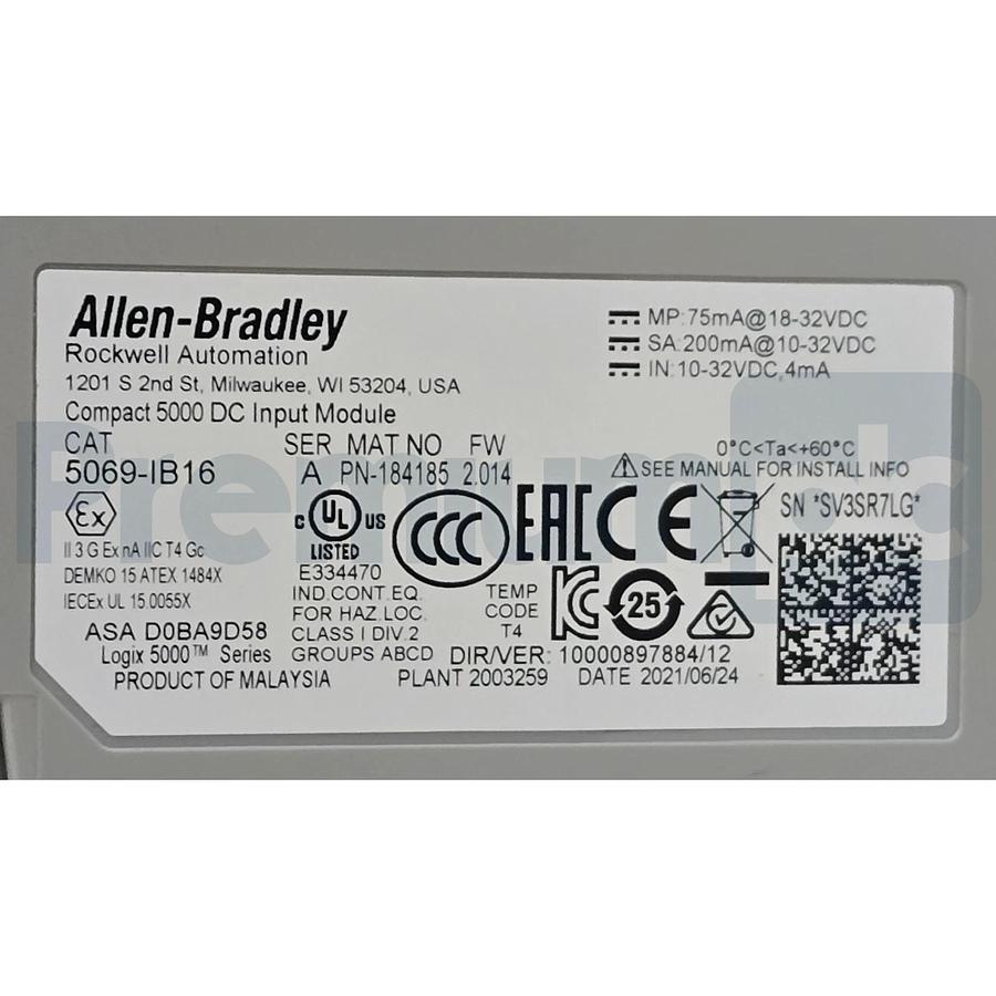 Allen Bradley 5069-IB16 /A CompactLogix 5000 16-Ch 24V DC Sink Input Module NSNP