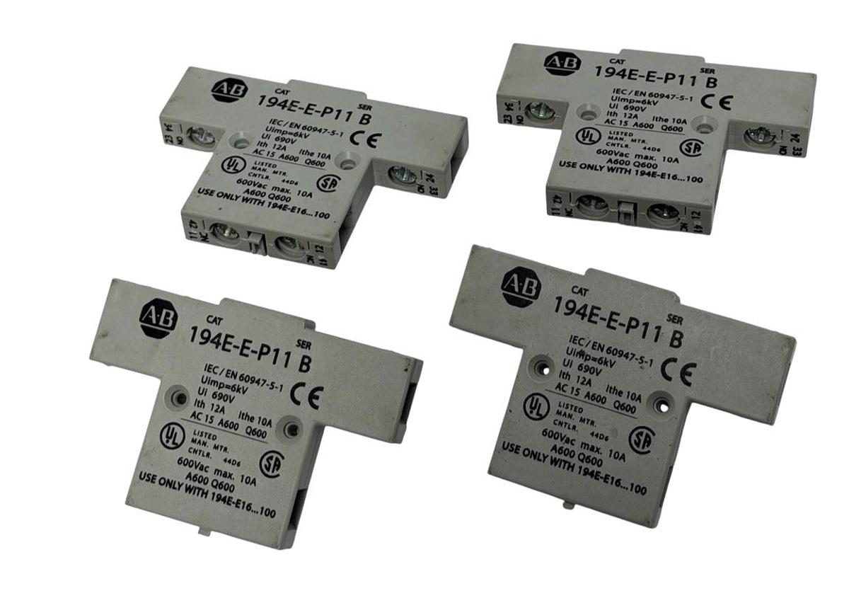 Used LOT OF 4 ALLEN BRADLEY 194E-E-P11 AUXILLARY CONTACTS 194EEP11 SER. B