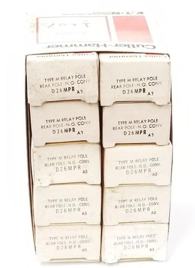 Used BOX OF 10 NEW CUTLER HAMMER D26MPR TYPE M RELAYS POLE REAR POLE N.O. CONV SER A3