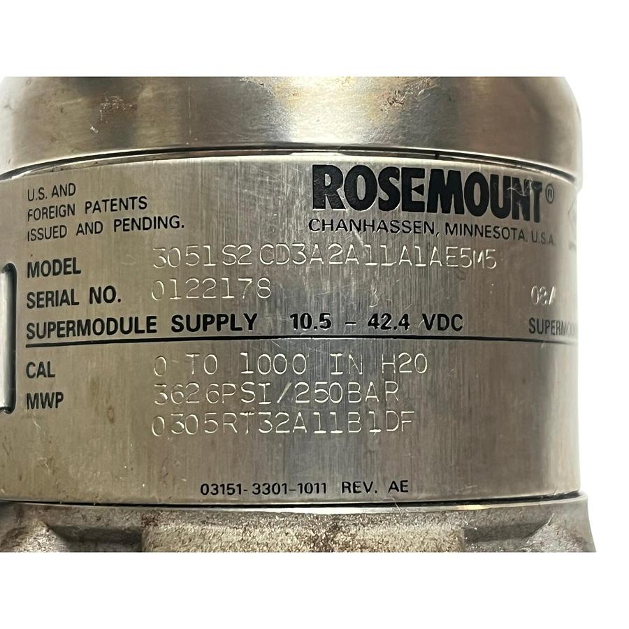 Used Rosemount 3051S2CD3A2A11A1AE5M5 Differential Transmitter W/ 3-Valve Manifold