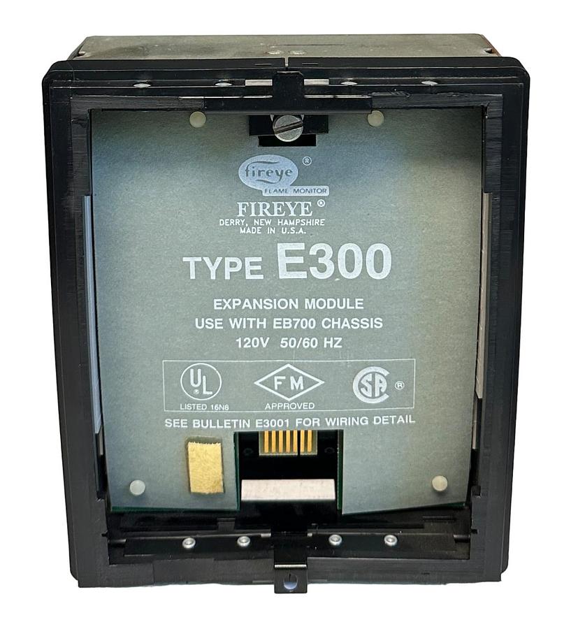 Used FIREYE TYPE E300 FLAME MONITOR EXPANSION MODULE 120V 50/60Hz USE WITH EB700 USNP