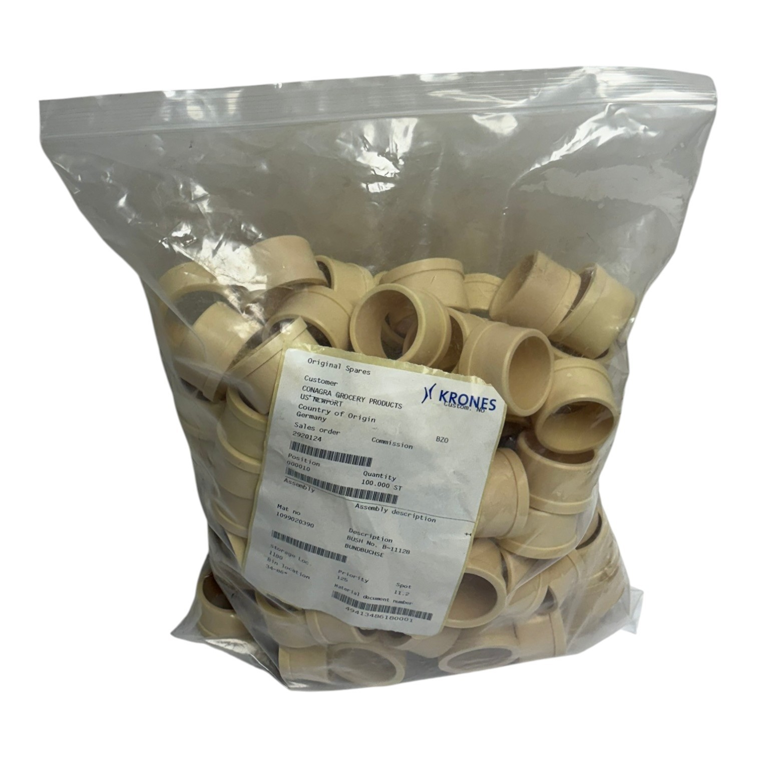 Used Krones 1099020390 Flanged Bushing No B-11128 Bundbuchse Bag of 100 New