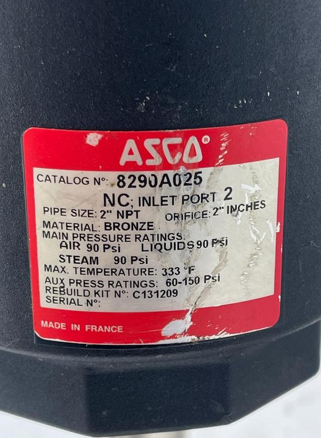 Used ASCO 8290A025 2" NPT Angle Body Piston Valve Bronze 2/2 NC 90PSI 8290 NSNP