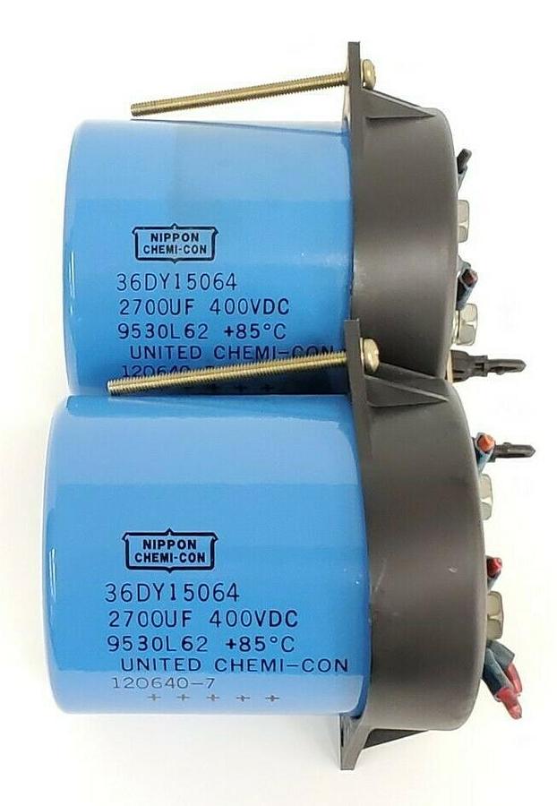 Used LOT OF 2 NIPPON CHIMI-CON 36DY15064 CAPACITORS 2700UF, 400VDC, 9530L62