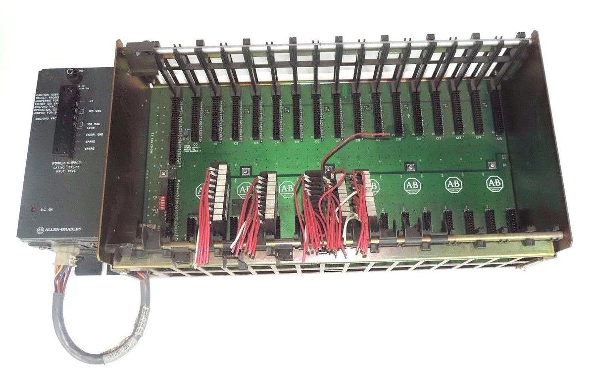 Used ALLEN BRADLEY 1771-A4B 16 SLOT I/O CHASSIS W/ 1771-P2 POWER SUPPLY