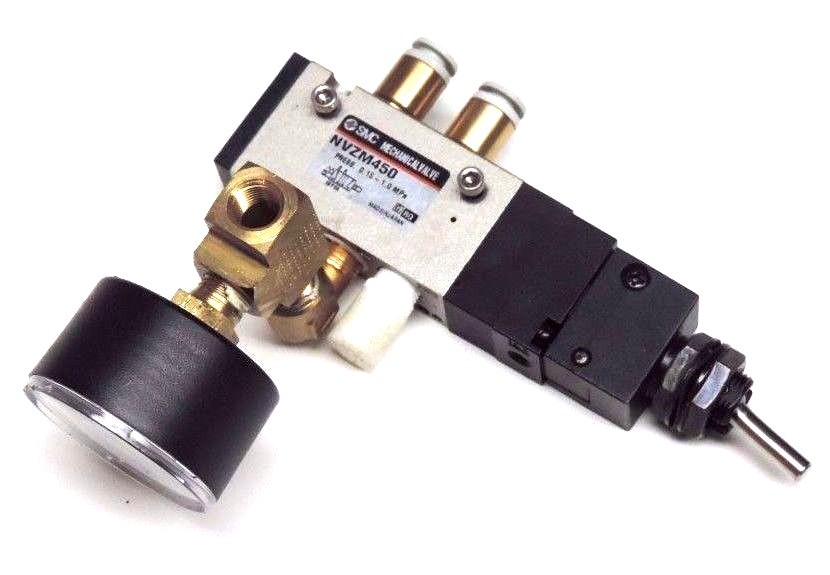 Used SMC NVZM450 MECHANICAL PILOT OPERATED VALVE W/ ASHCROFT 0-60PSI GAUGE
