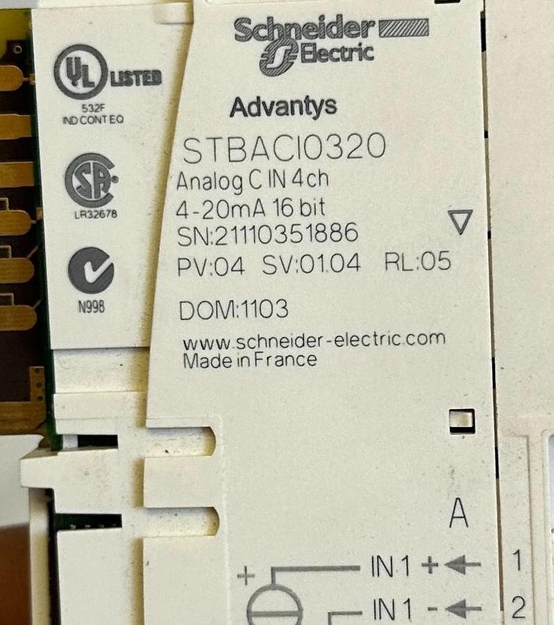 Used SCHNEIDER ELECTRIC STBACI0320 Advantys ANALOG INPUT MODULE 4-INPUTS 4-20mA 16BIT