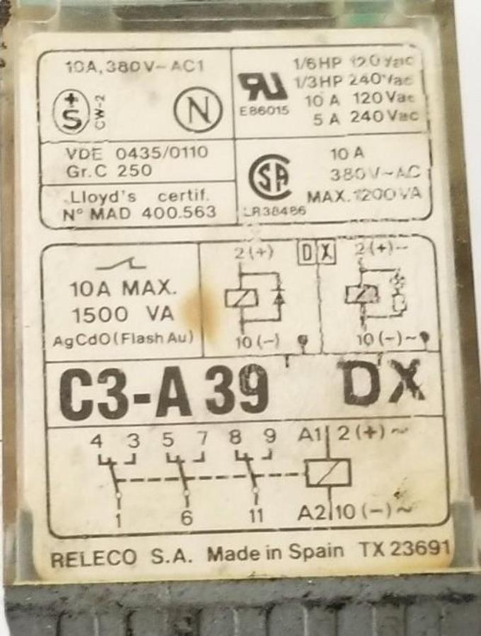 Used LOT OF 20 RELCO C3-A39-DX RELAYS 24V, C3-A39 DX