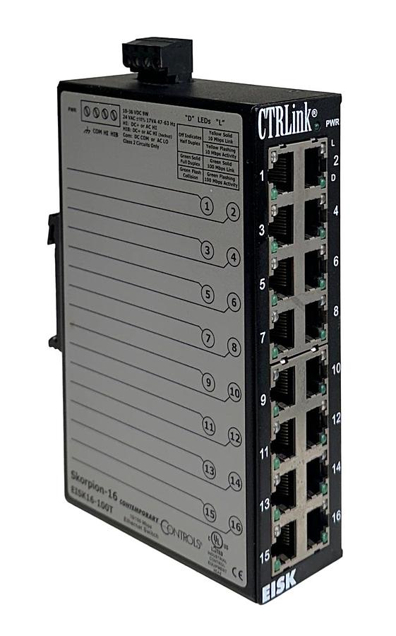 Used CONTEMPORARY CONTROLS EISK16-100T / EISK16100T Skorpion-16 EtherNet SWITCH USNP