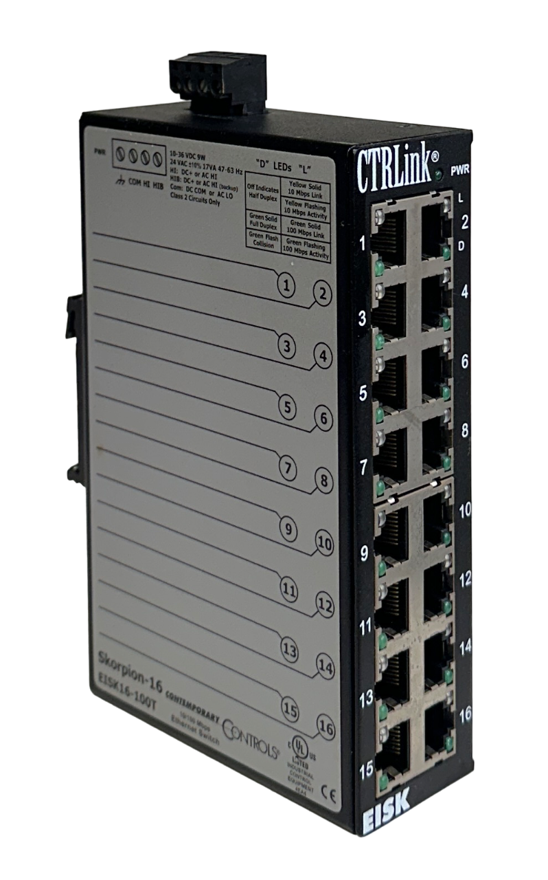 Used CONTEMPORARY CONTROLS EISK16-100T / EISK16100T Skorpion-16 EtherNet SWITCH USNP