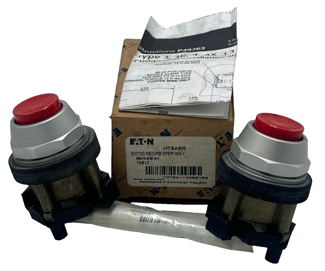 Used LOT OF 2 EATON HT8ABR Extended Red Pushbutton Momentary 22.5mm HT8ABR