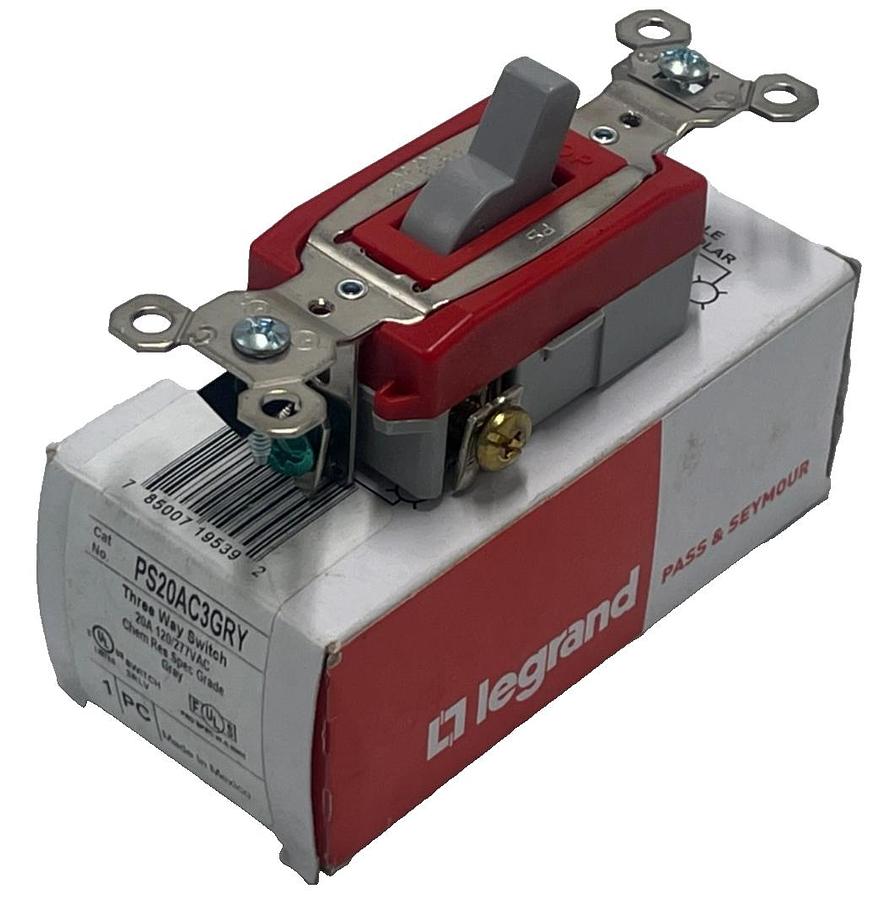 Used LEGRAND PS20AC3GRY 20A 120/277V 3-Way Toggle Switch Industrial Gray, NSMP