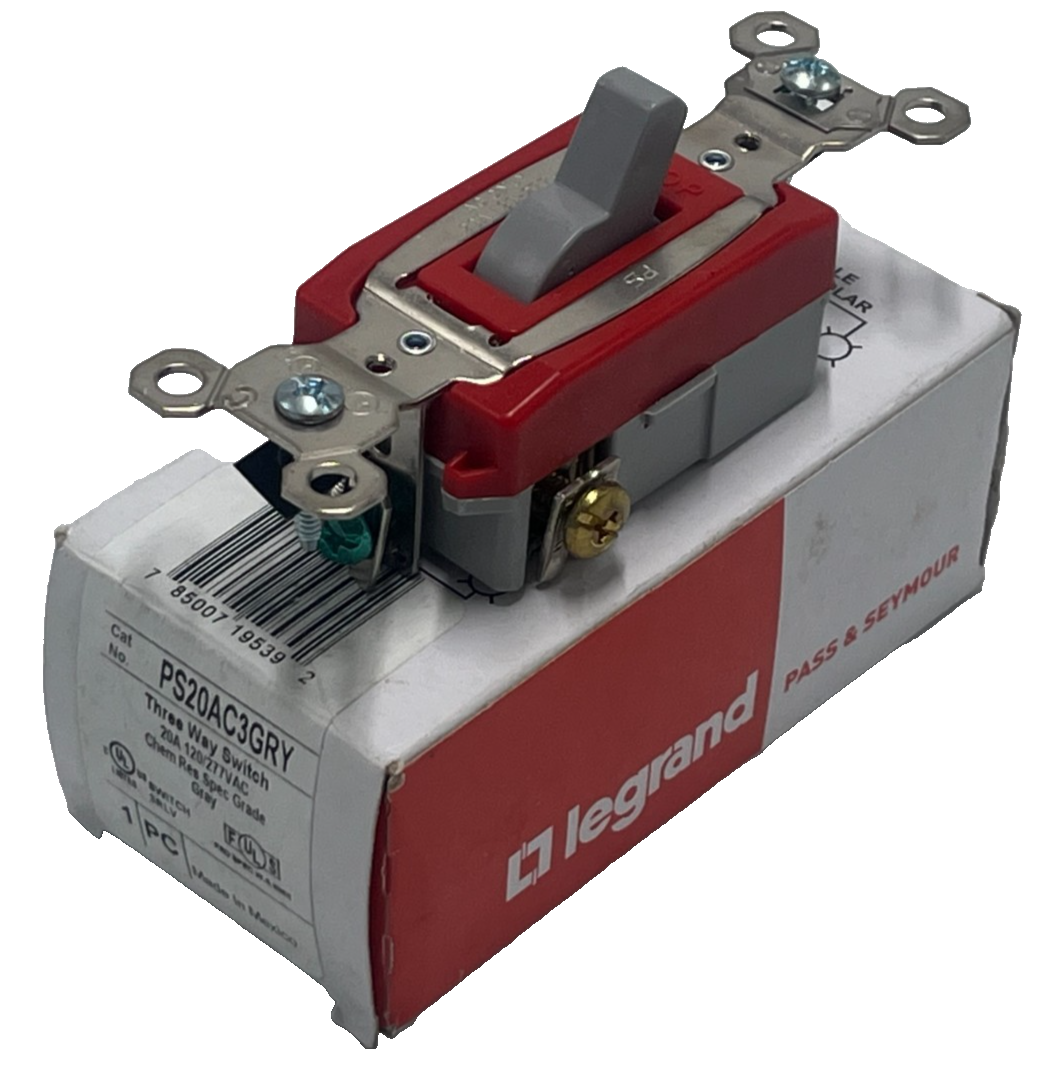 Used LEGRAND PS20AC3GRY 20A 120/277V 3-Way Toggle Switch Industrial Gray, NSMP