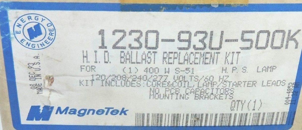 Used NIB MAGNETEK 1230-93U-500K BALLAST REPLACEMENT KIT 400W S-51 LAMP, 123093U500K
