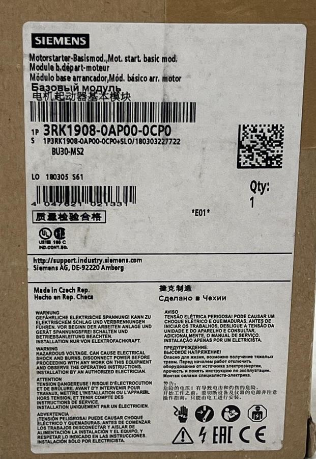 SIEMENS 3RK1908-0AP00-0CP0 SIMATIC ET 200SP Base Unit BU30-MS2 500V 32A PLC NSFS