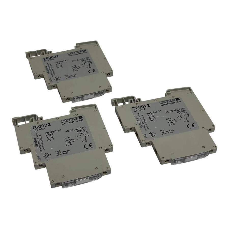 Lot of 3 Lutze 760022 RE 6-0022 Interface Relay Modules 24VAC/DC 230V 3A New