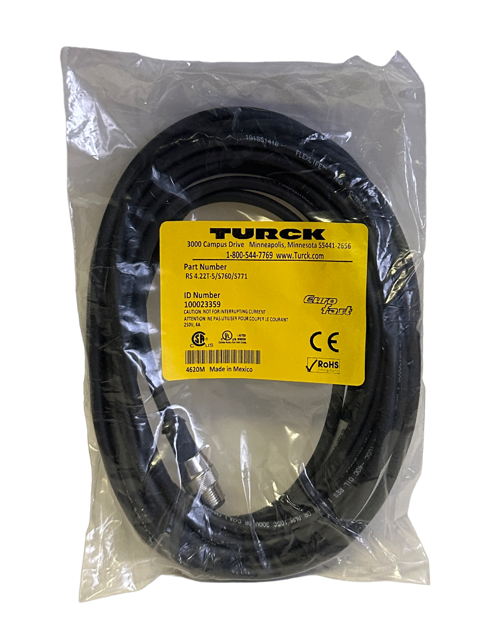 NEW TURCK RS 4.22T-5/S760/S771 / RS422T5S760S771 EURO M12 SINGLE-ENDED 100023359
