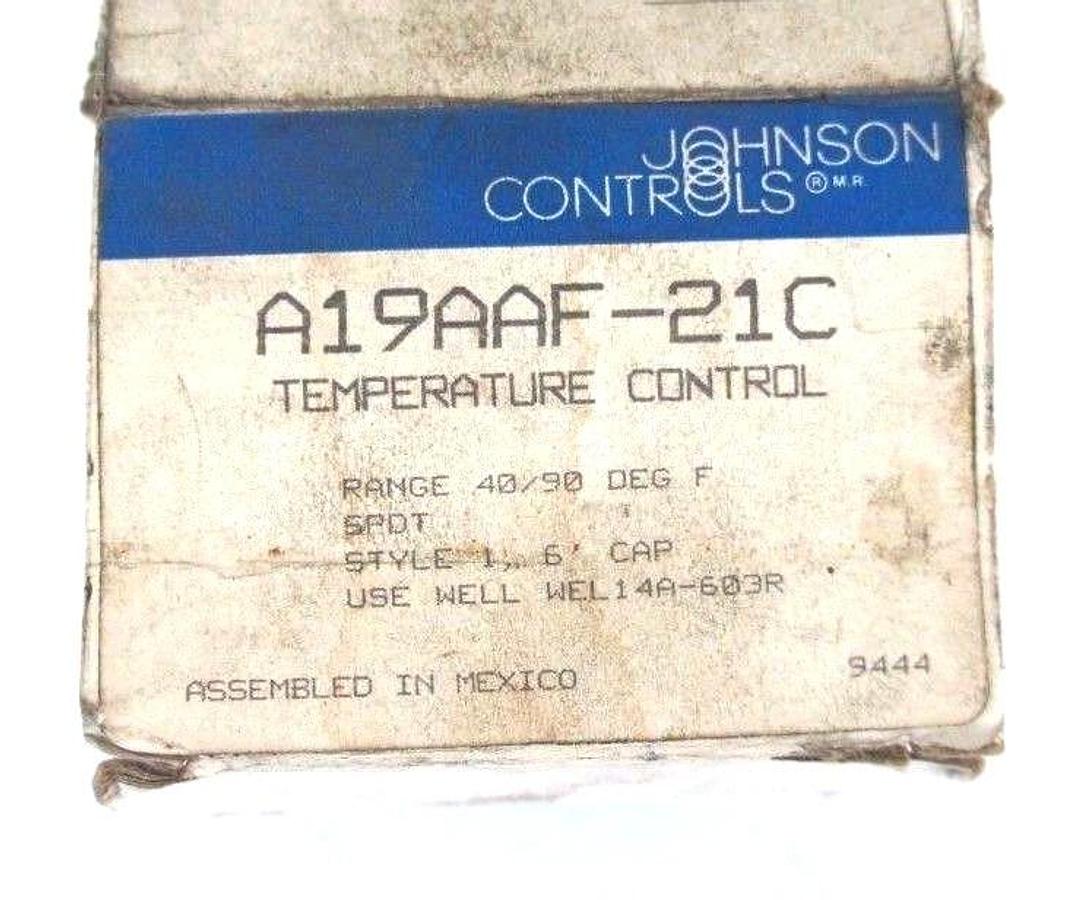 Used NIB JOHNSON CONTROLS A19AAF-21C TEMPERATURE CONTROL 40-90 DEG F, A19AAF21C