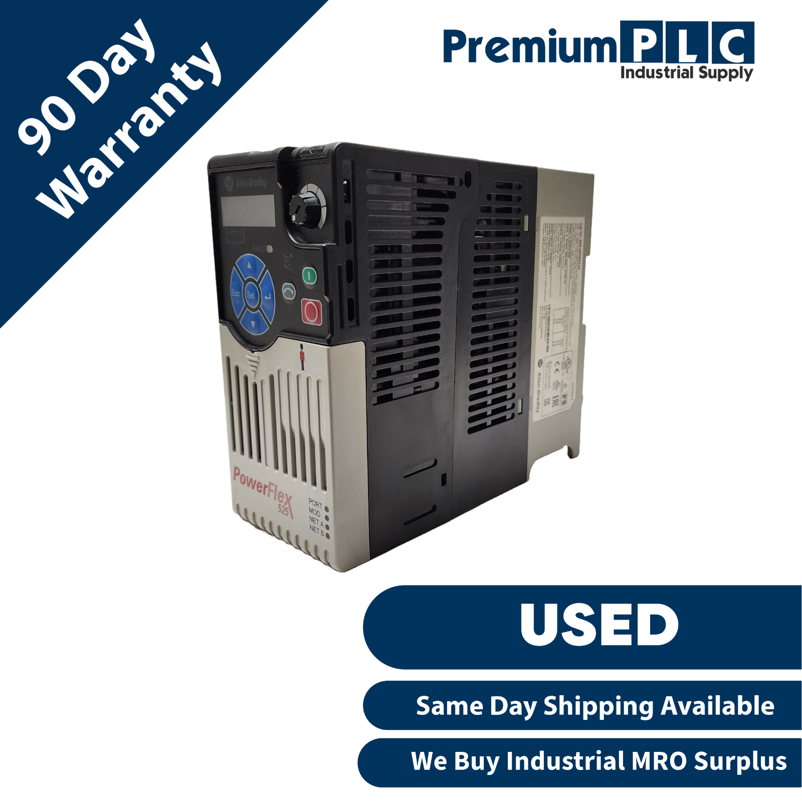 Used ALLEN BRADLEY 25B-D6P0N114 /A PowerFlex 525 AC DRIVE 2.2kW/3HP 480VAC FRN. 4.001