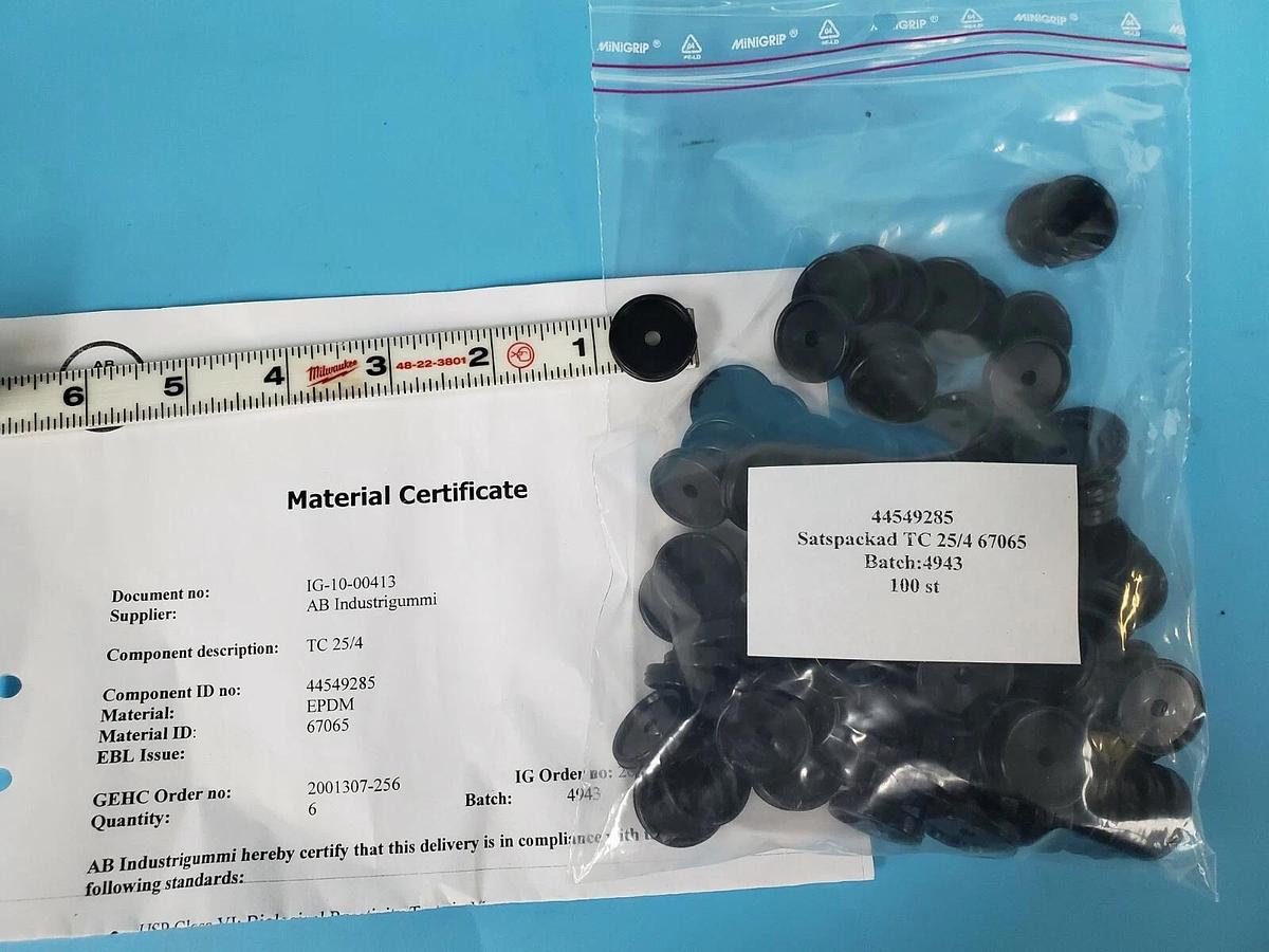 Used BAG OF 100 NEW GE HEALTHCARE 44-5492-85 TC-GASKETS 25/4MM EPDM TC 25/4 67065