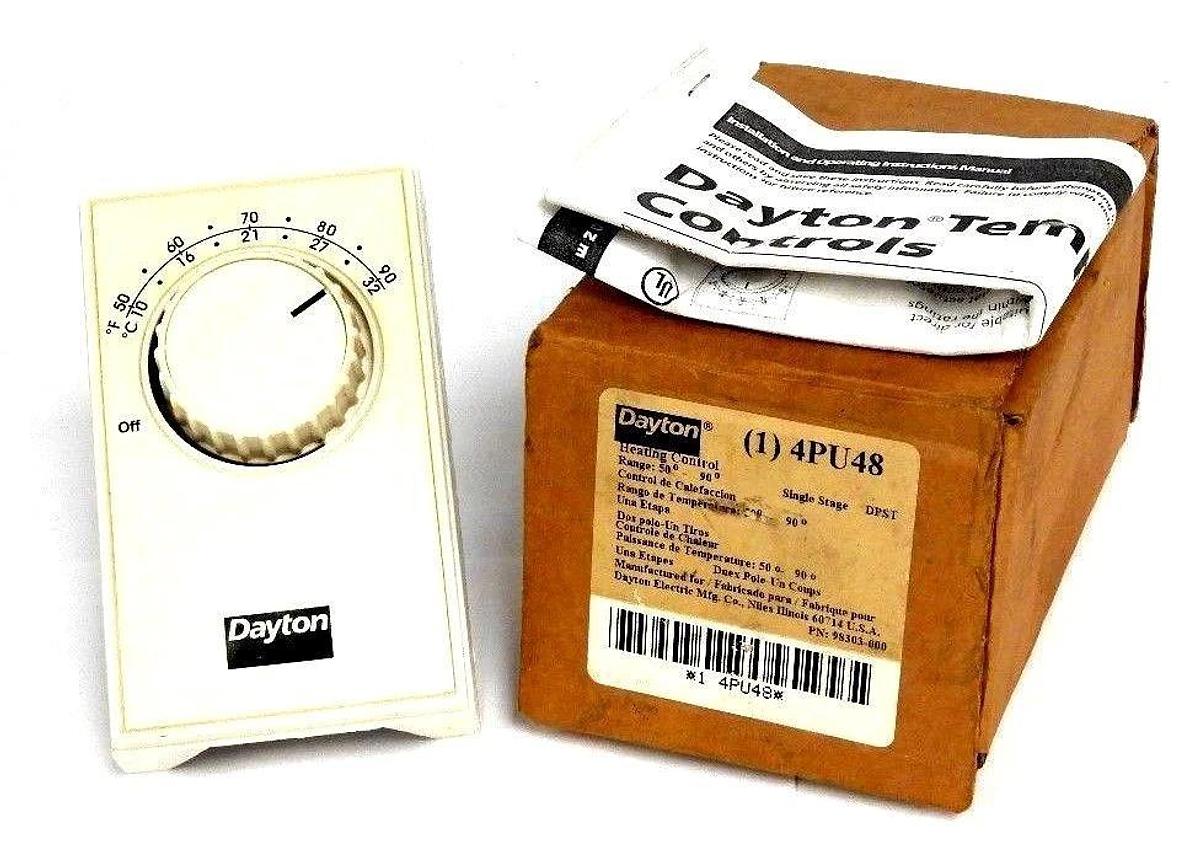 NIB DAYTON 4PU48 HEATING CONTROL RANGE 50-90 DEGREES SINGLE STAGE DPST