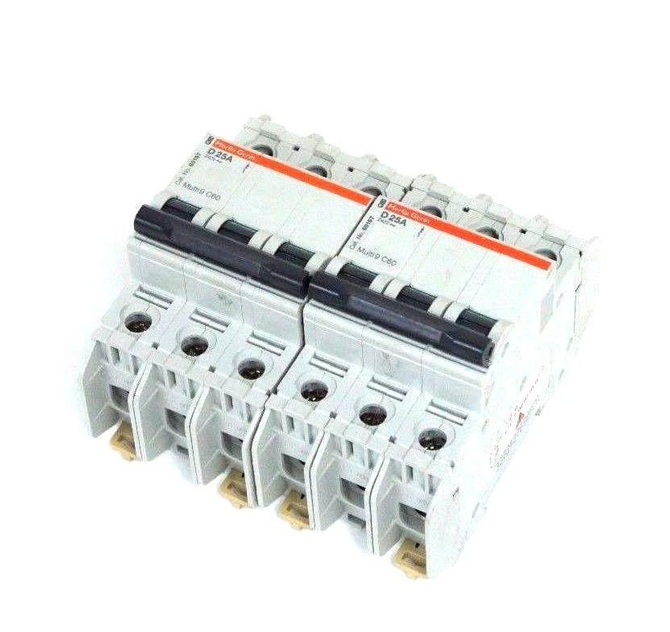 Used LOT OF 2 MERLIN GERIN 60197 MULTI 9 C60 D 25A CIRCUIT BREAKERS D25A