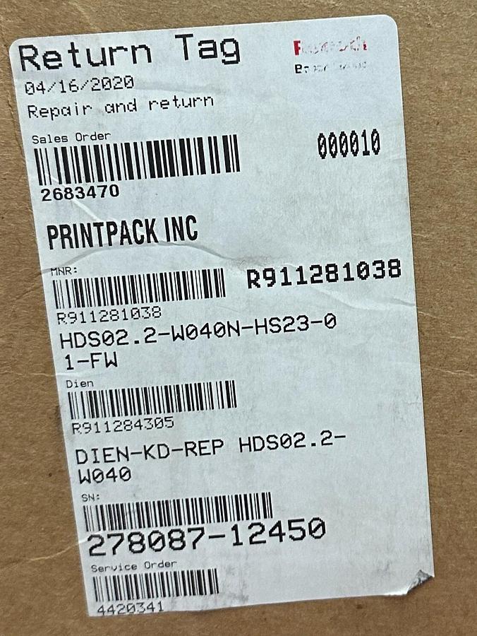 Used REPAIRED REXROTH HDS02.2-W040N-HS23-01-FW / R911281038 Diax SERVO DRIVE SERCOS