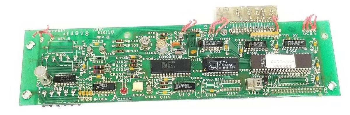 Used AVTRON A14978 CONTROL BOARD 630110 , MACH. D15985 , W/ 90455 BOARD A14893 B16295