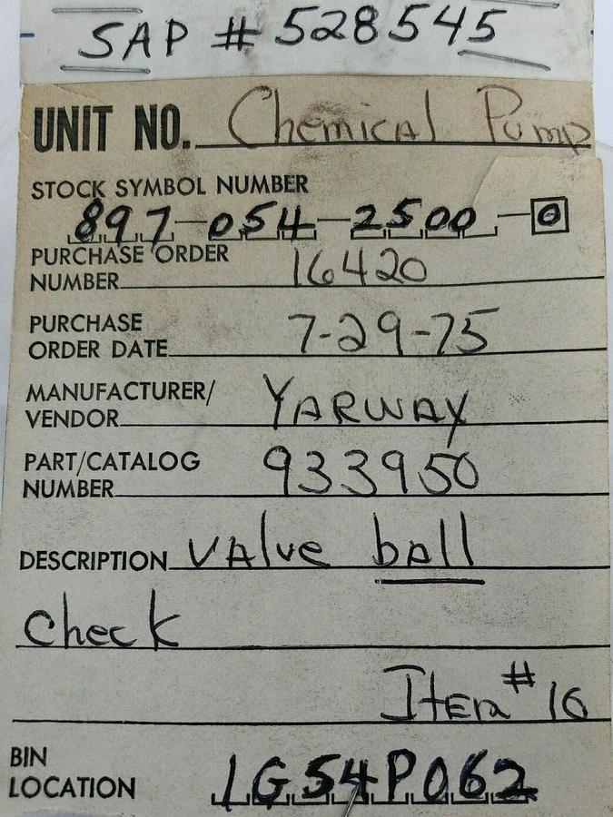Used LOT OF 12 YARWAY 933950 CHECK VALVE BALLS
