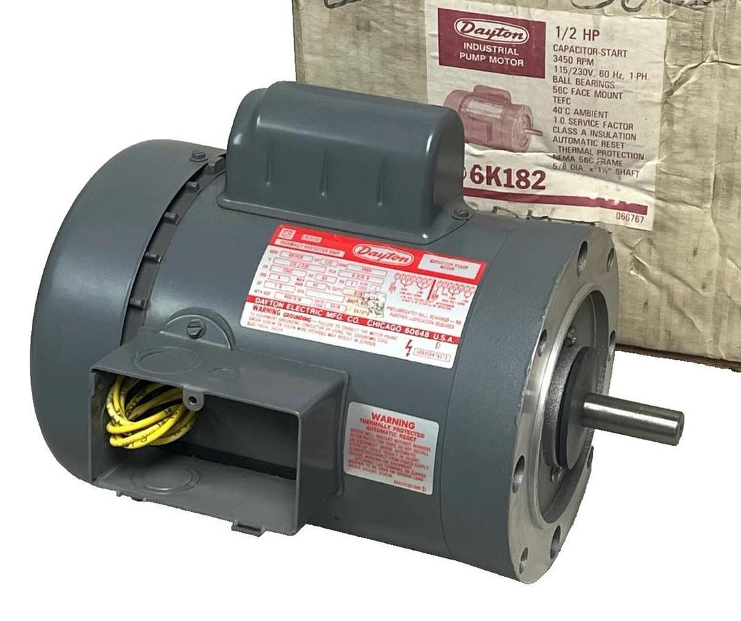 Dayton 6K182 General Purpose Motor | 1/2 HP, 3450 RPM, 115/230V, 56C Frame, TEFC