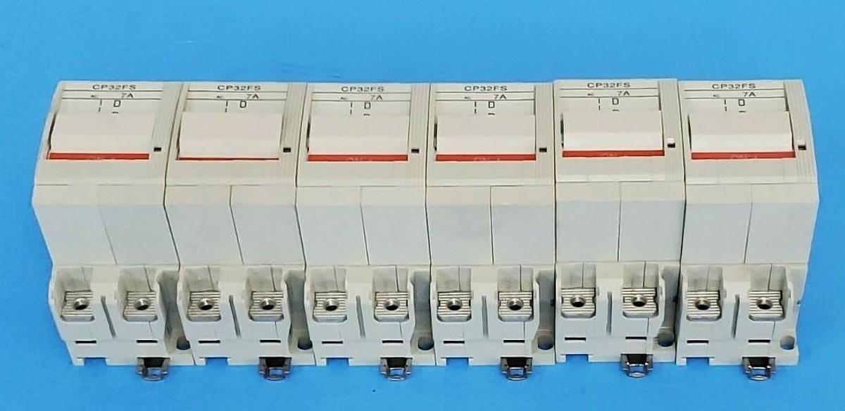Used LOT OF 6 FUJI ELECTRIC CP32FS/7 CIRCUIT PROTECTORS CP32F-S007, 7A, 2-POLE