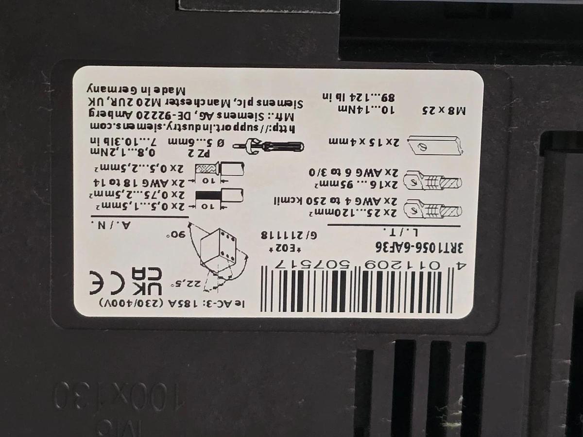 Siemens 3RT1056-6AF36 SIRIUS Contactor 3-Pole 90kW 185A 110-127V AC/DC NSNP