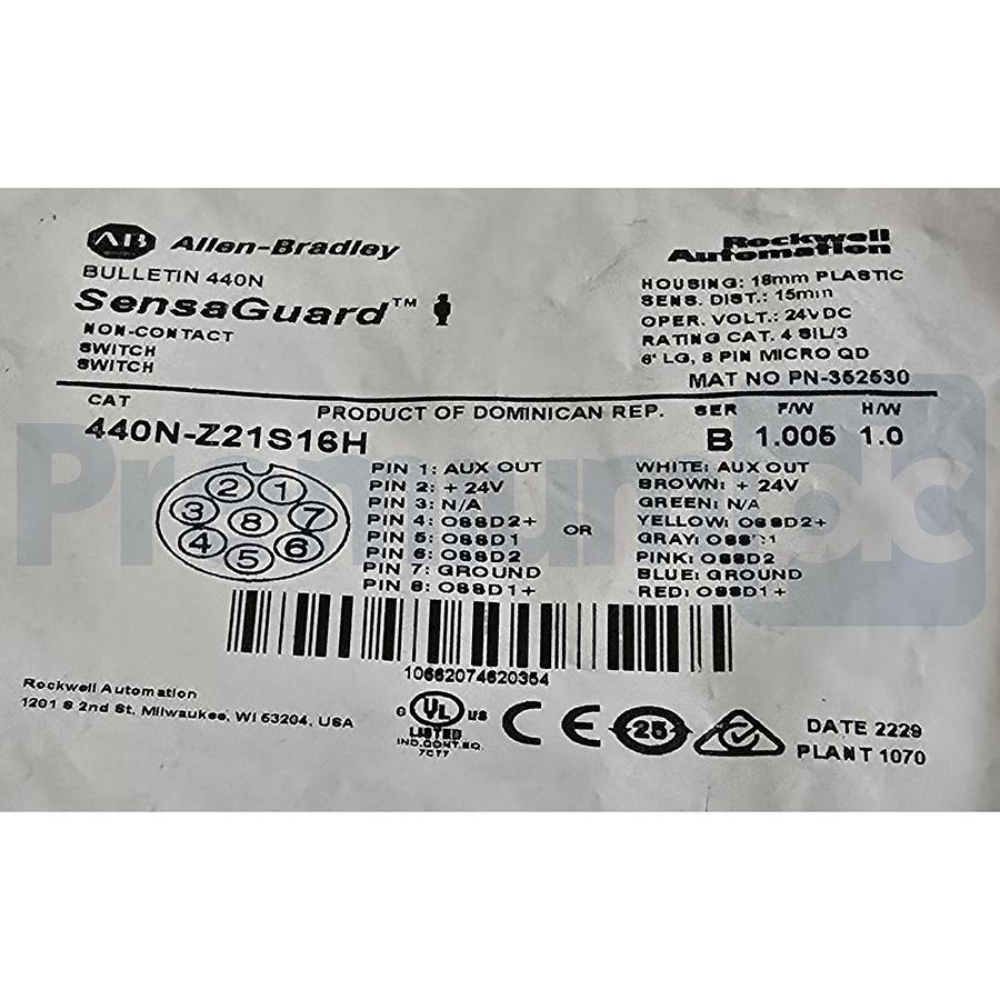 Allen Bradley 440N-Z21S16H /B SensaGuard 18mm NC Safety Switch Sensor 24VDC NSFS