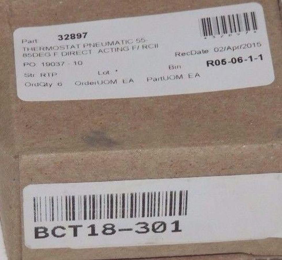 NIB PNEUMATIC THERMOSTAT BCT18-301, 55-85 DEG F, DIRECT ACTING F/RCII