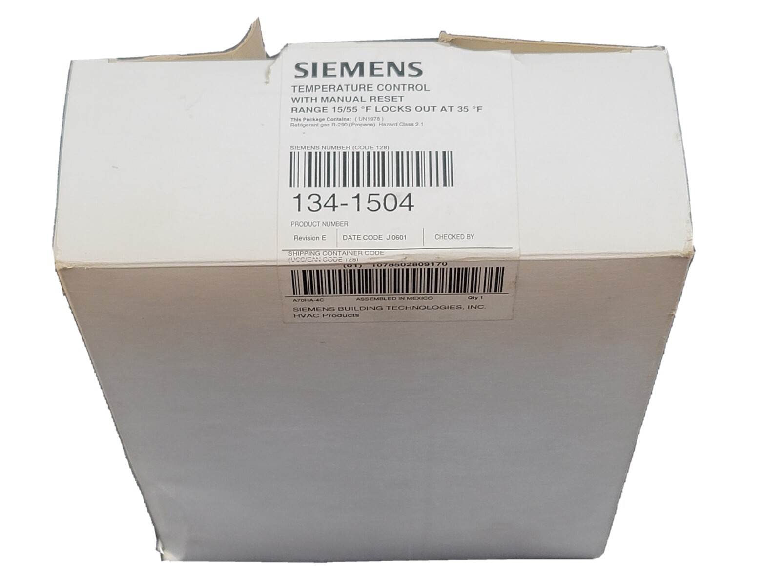 Used NIB SIEMENS 134-1504 TEMPERATURE CONTROL 1341504 W/ MANUAL RESET