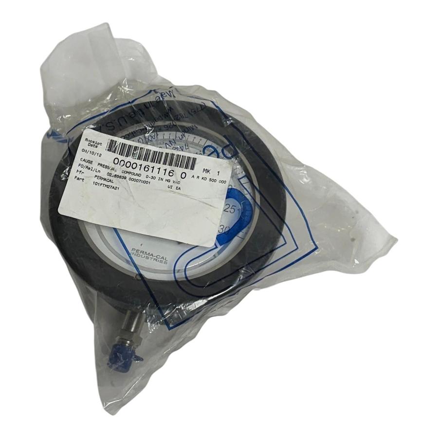 Used Perma-Cal 101FTM27A21 30" Hg Vac to 30 PSI Compound Test Gauge 101FTM