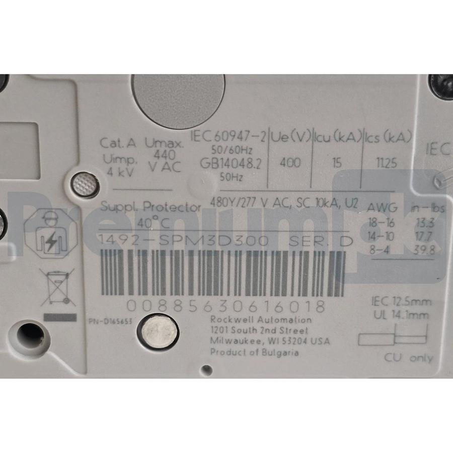 Allen-Bradley 1492-SPM3D300 /D Supplementary Protector 30A 3P Circuit Breaker