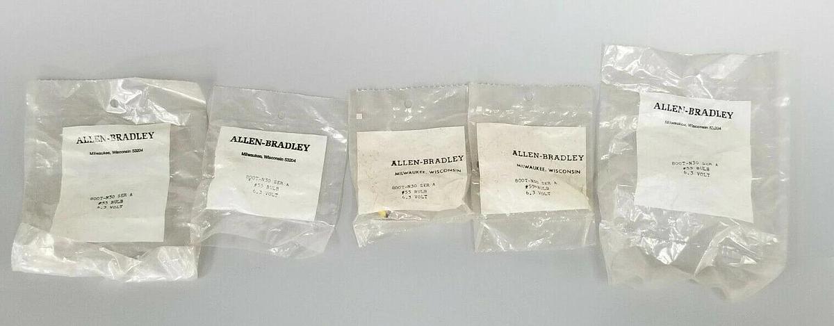 Used BOX OF 5 NEW ALLEN BRADLEY 800T-N30 SER. A #55 BULBS 6.3 V, 800TN30