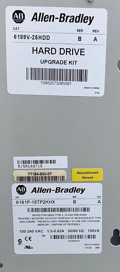 Used For Parts ALLEN BRADLEY 6181P-15TP2KHX /B VersaView 1500P PANEL 100-240VAC 150VA