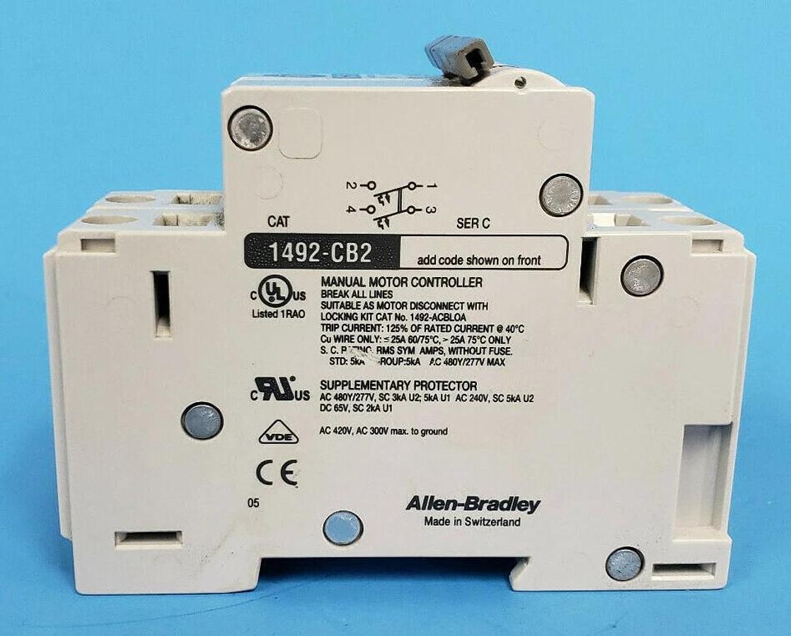 Used ALLEN BRADLEY 1492-CB2-G030 SER. C CIRCUIT BREAKER, 3A, 1/2HP, 1492CB2G030