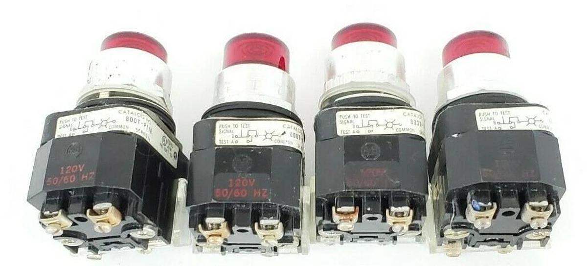 Used (4) ALLEN BRADLEY 800T-PT16 PUSHBUTTONS RED SER. N W/ 120V COIL & 800T-XA SER. C
