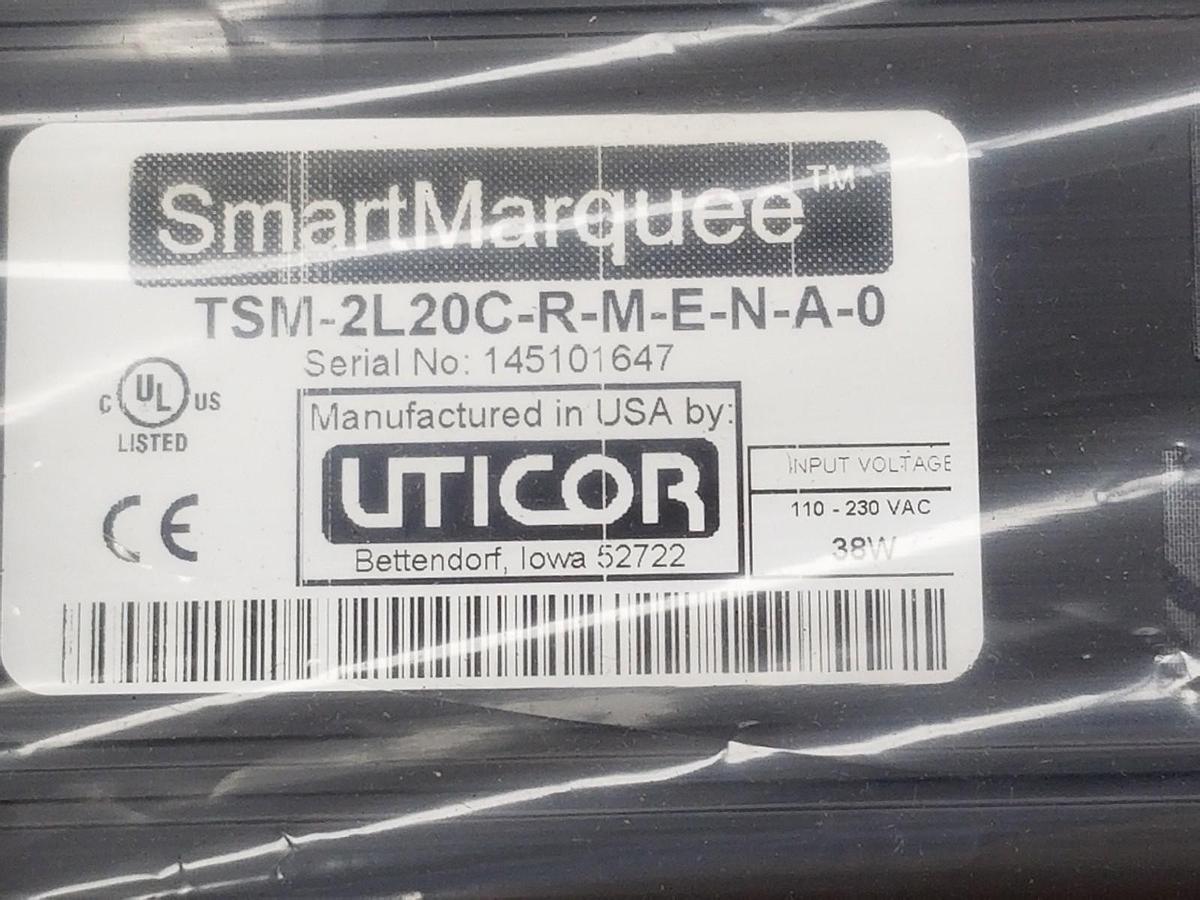 Used NIB AVG UTICOR SMART MARQUEE TSM-2L20C-R-M-E-N-A-0 LED DISPLAY TSM2L20CRMENA0